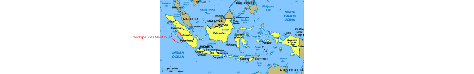 Situation géographique de l'archipel des Mentawaï